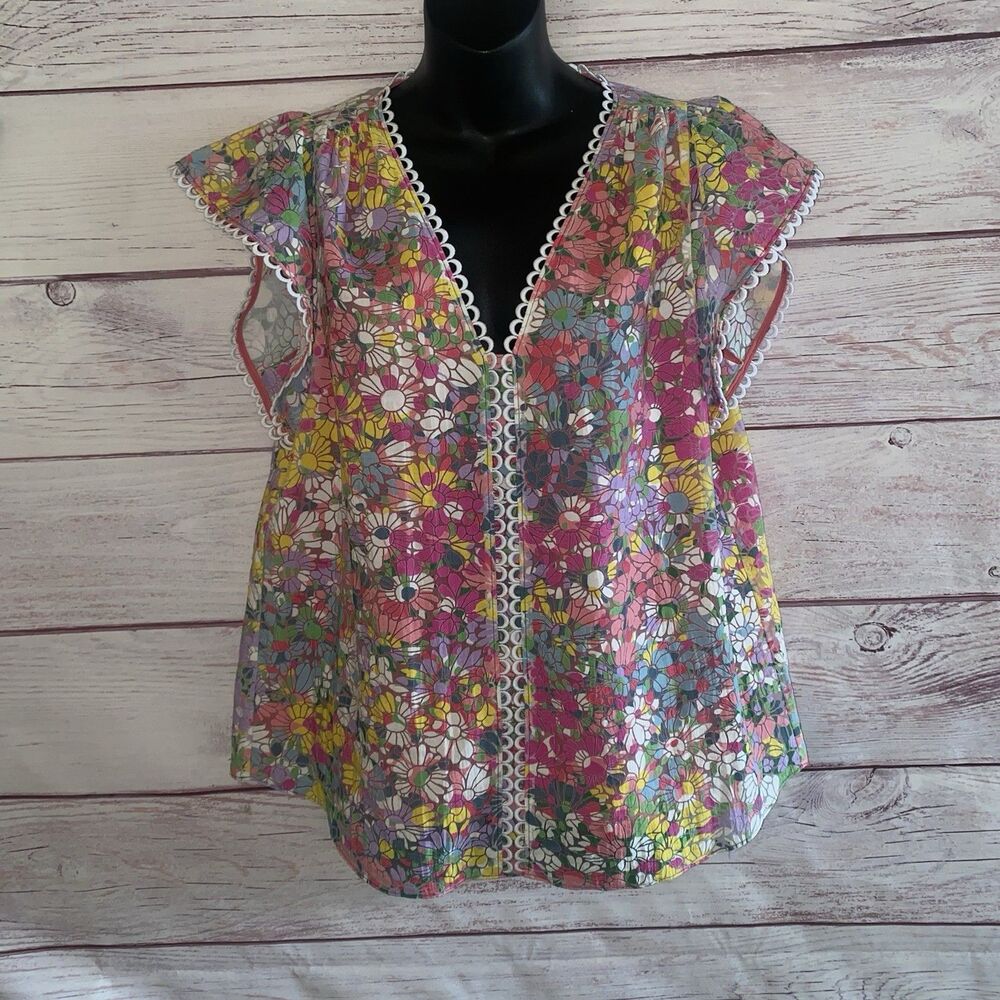 Kate Spade Womens M Floral Dots Burnout Blouse Pink Multicolor Lined Boho B56